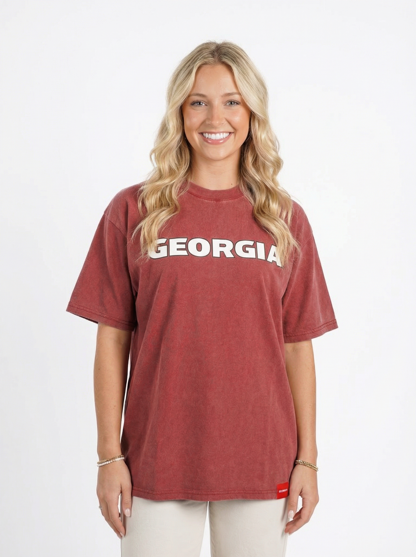 UGA Bulldogs women's Georgia Script T-shirt by Arena Graffiti, featuring team logo and script design on soft cotton fabric.