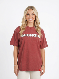 UGA Bulldogs women's Georgia Script T-shirt by Arena Graffiti, featuring team logo and script design on soft cotton fabric.