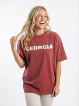 UGA Bulldogs women’s Georgia Script T-shirt by Arena Graffiti, featuring team logo and stylish script design.