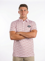 UGA Bulldogs men's Hedge Splatter polo shirt by Arena Graffiti, featuring a colorful splatter design and polo collar.