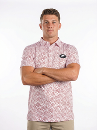 UGA Bulldogs men's Hedge Splatter polo shirt by Arena Graffiti, featuring a colorful splatter design and polo collar.