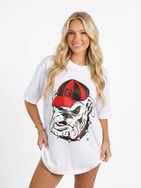 UGA Bulldogs women's "The Dawg Heavyweight" T-shirt by Arena Graffiti, featuring team logo and bold graphic design.