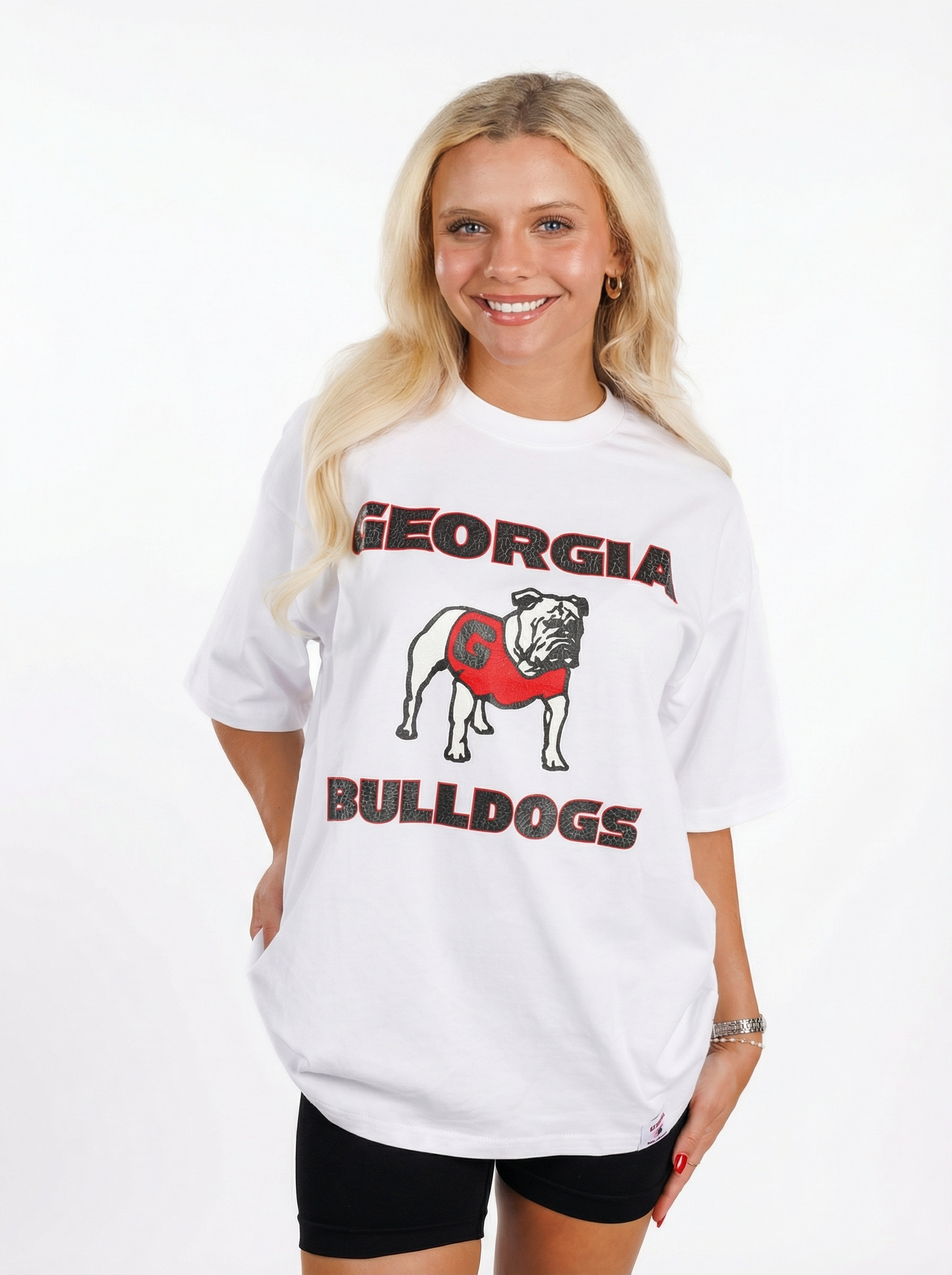 UGA Bulldogs women’s "Standing Dawg Heavyweight" T-shirt by Arena Graffiti, featuring a graphic of the Dawg mascot on the front.