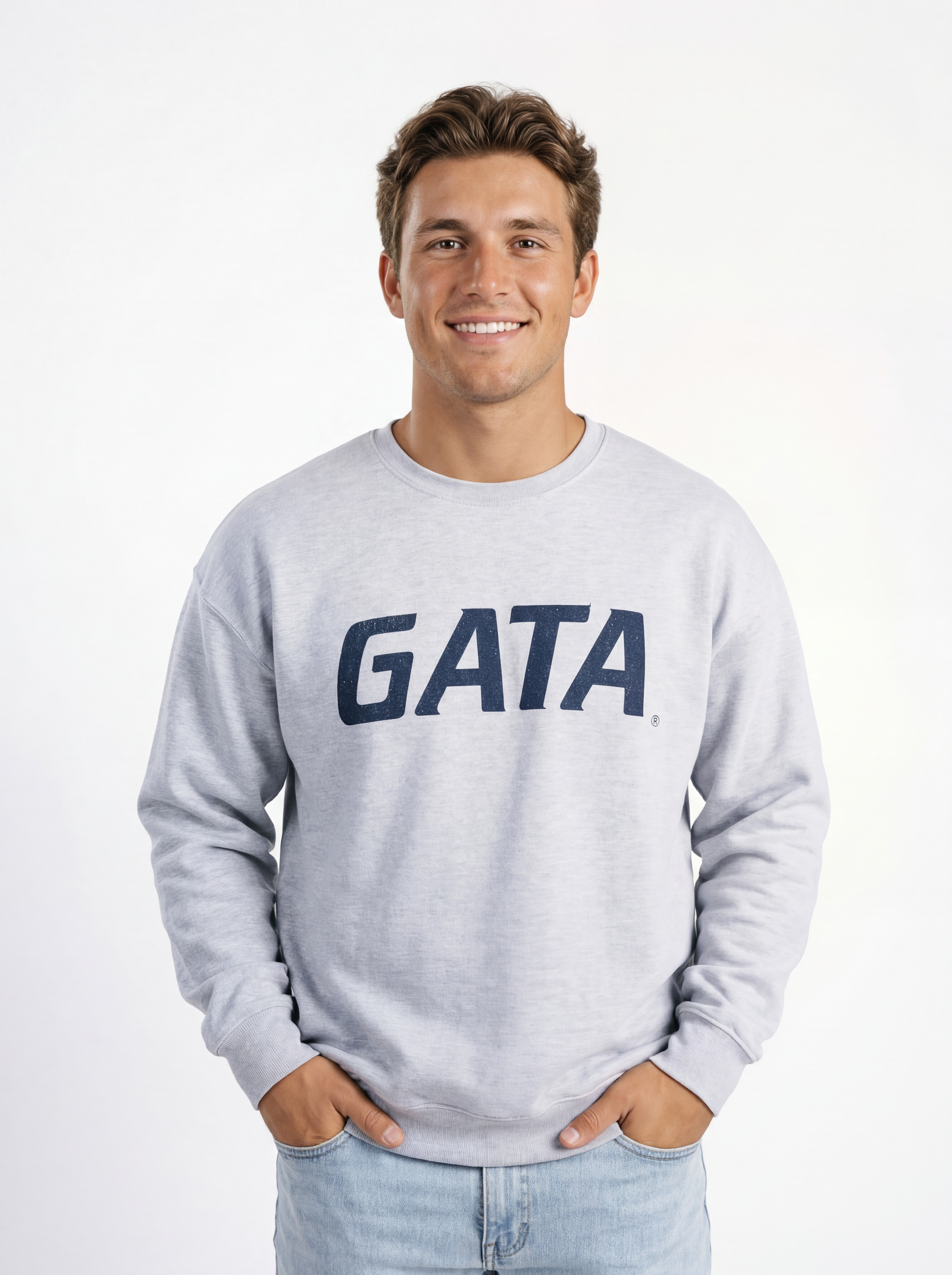 Georgia Southern men's grey crewneck sweatshirt by Arena Graffiti with "GATA" logo and team branding on front.