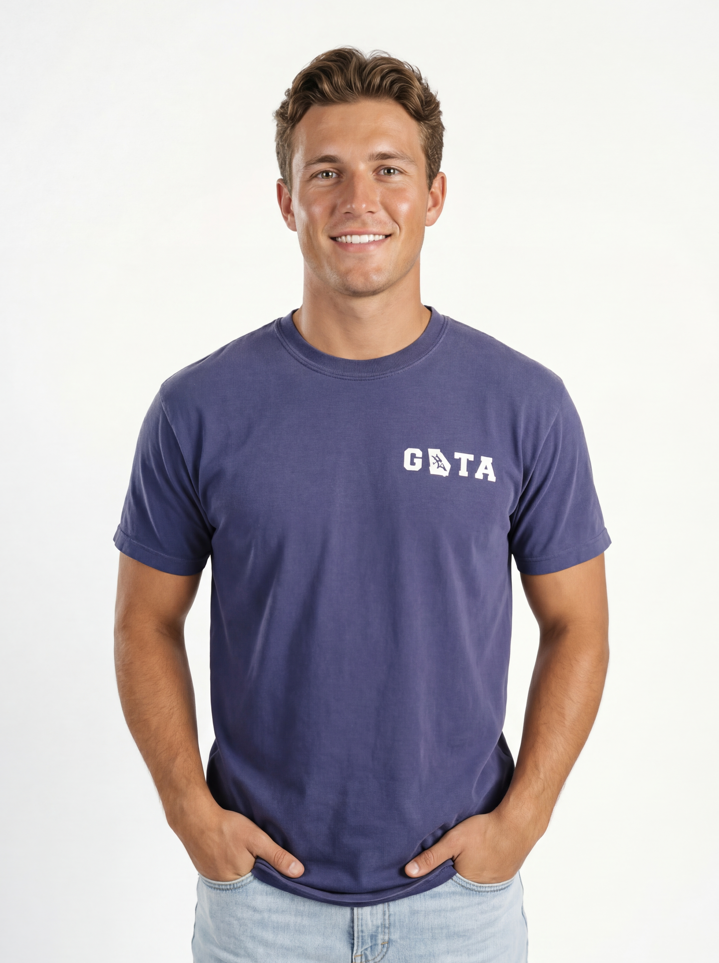 Georgia Southern Men's "Saturday in the Boro" T-Shirt by Arena Graffiti displayed on a model, featuring vibrant logo and casual fit.