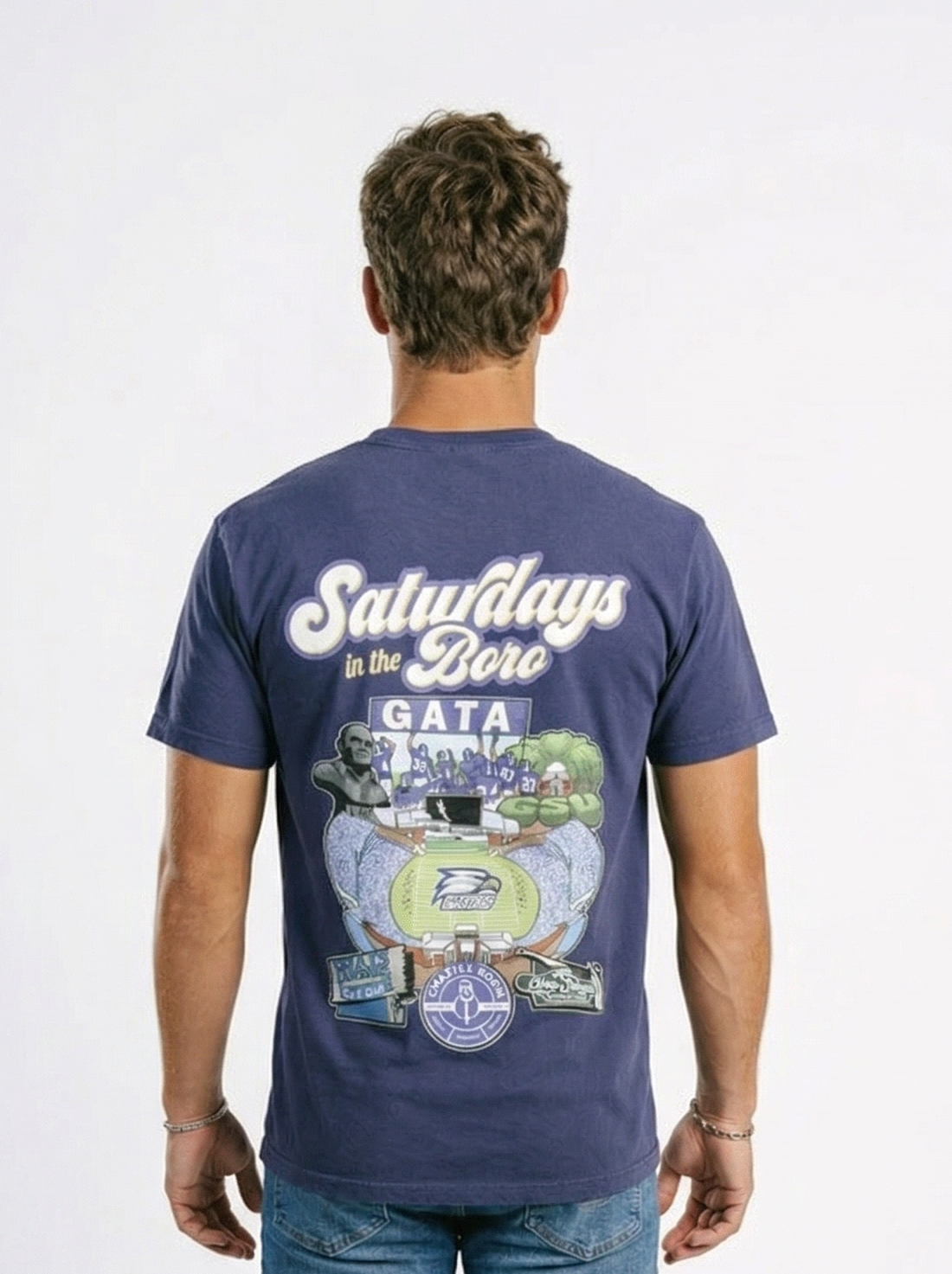 Georgia Southern Men's "Saturday in the Boro" T-Shirt by Arena Graffiti, featuring a casual fit and graphic design on front.