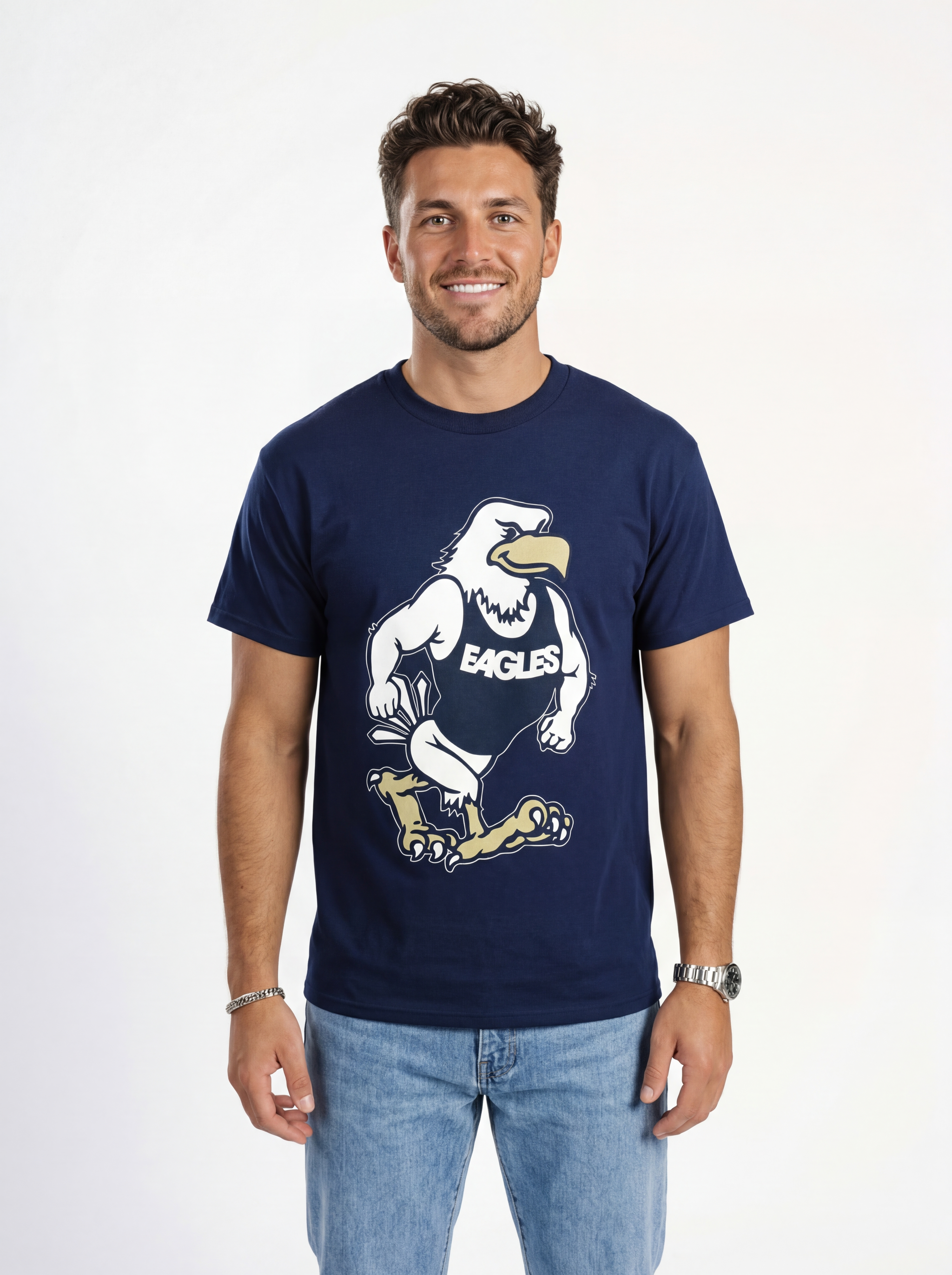 Georgia Southern Men's navy "Strutter" T-shirt by Arena Graffiti, featuring team logo and comfortable cotton fabric.