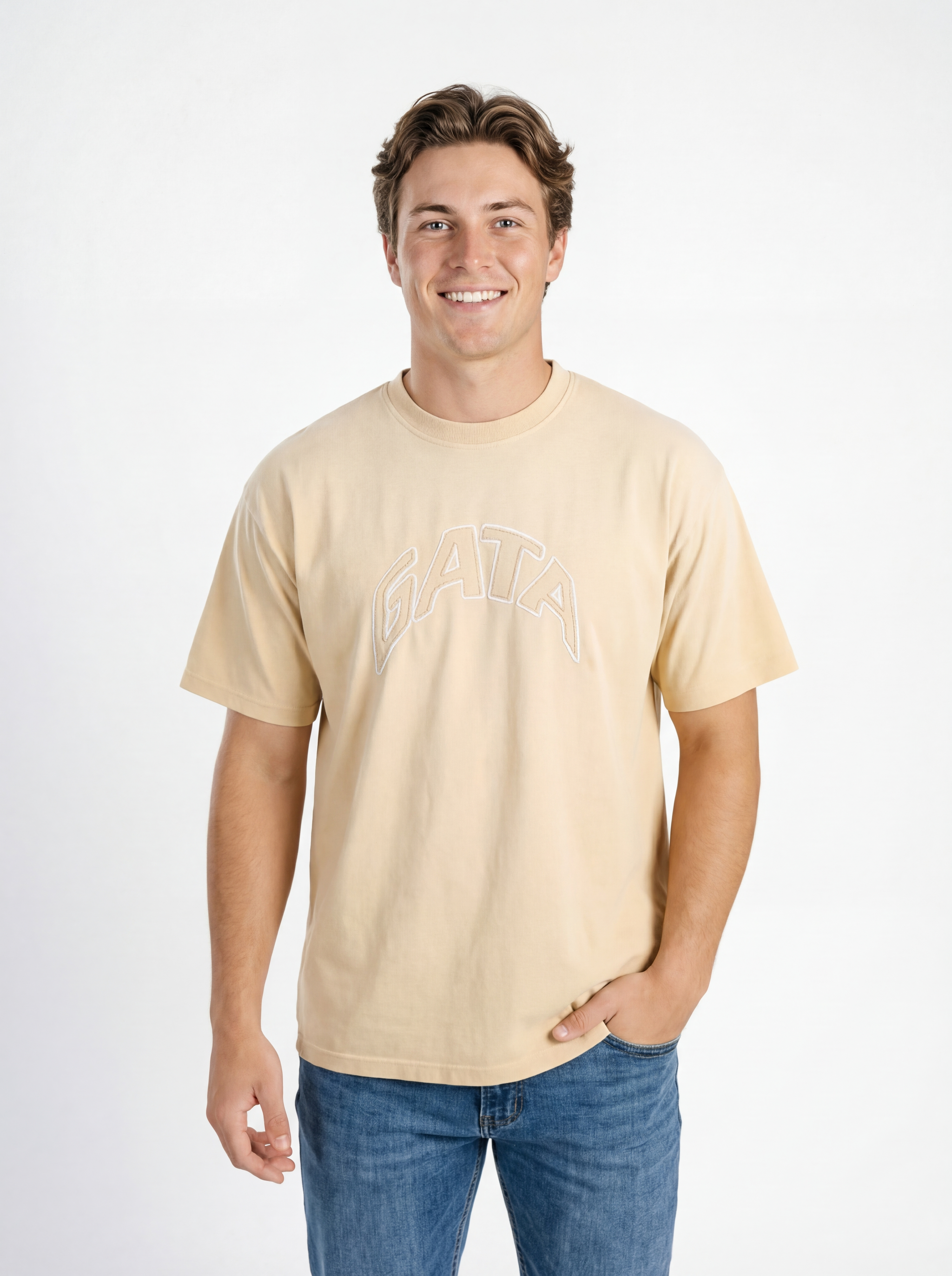 Georgia Southern men's acid wash T-shirt by Arena Graffiti with gold embroidered GATA logo on front, casual style.