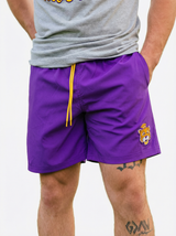 LSU Tigers men's Retro Mike Head lined shorts by Arena Graffiti, featuring team logo and vibrant sports-themed design.