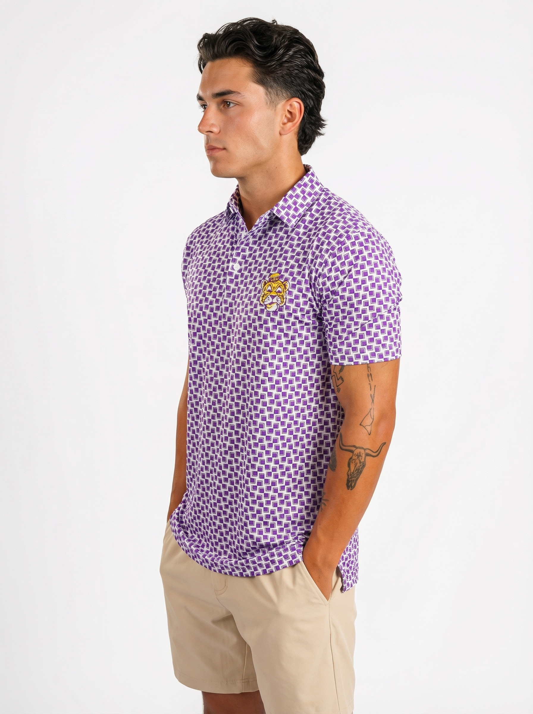 LSU Tigers Men's | "Retro Mike Head Checkered" Polo