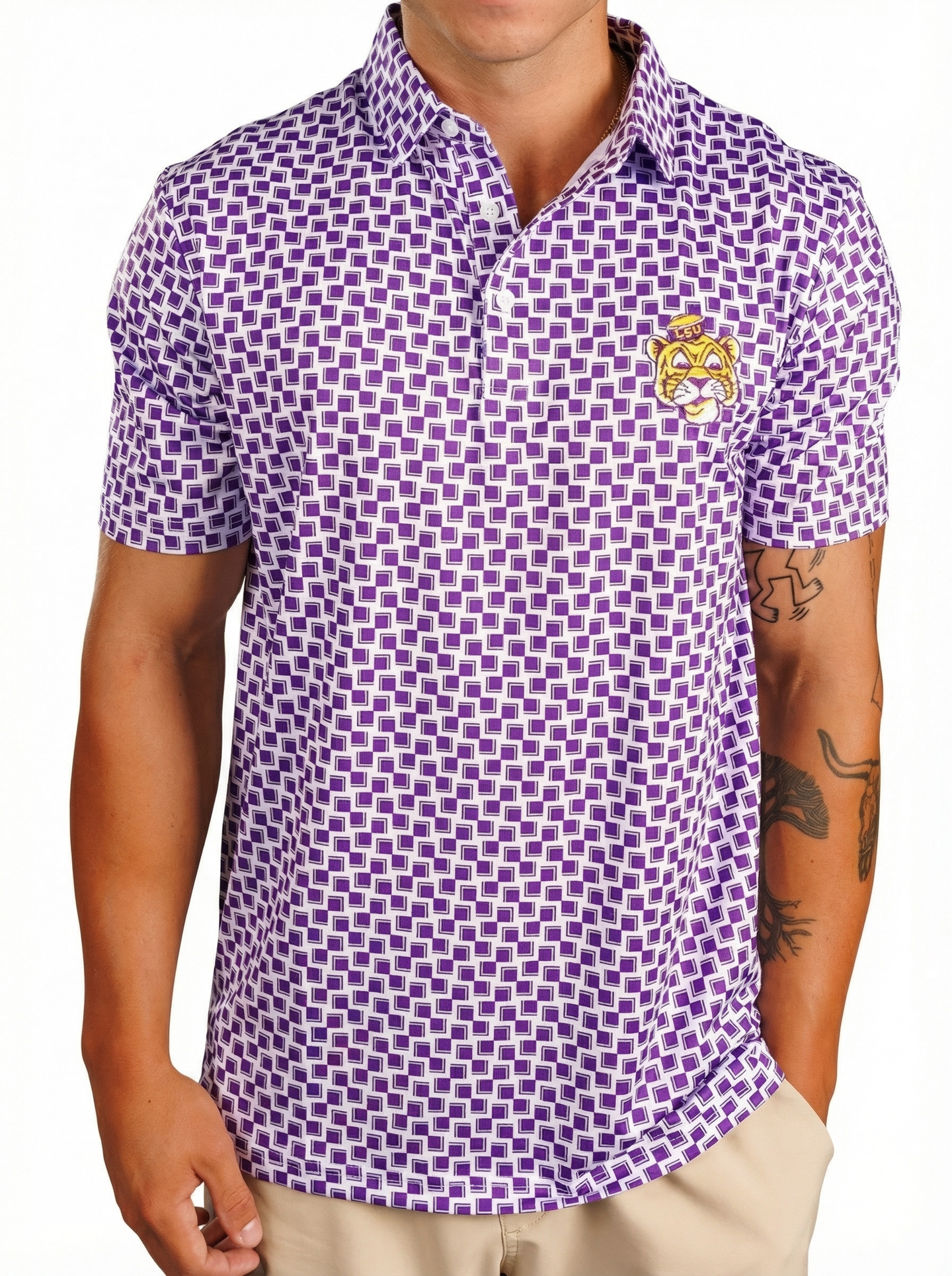 LSU Tigers Men's | "Retro Mike Head Checkered" Polo