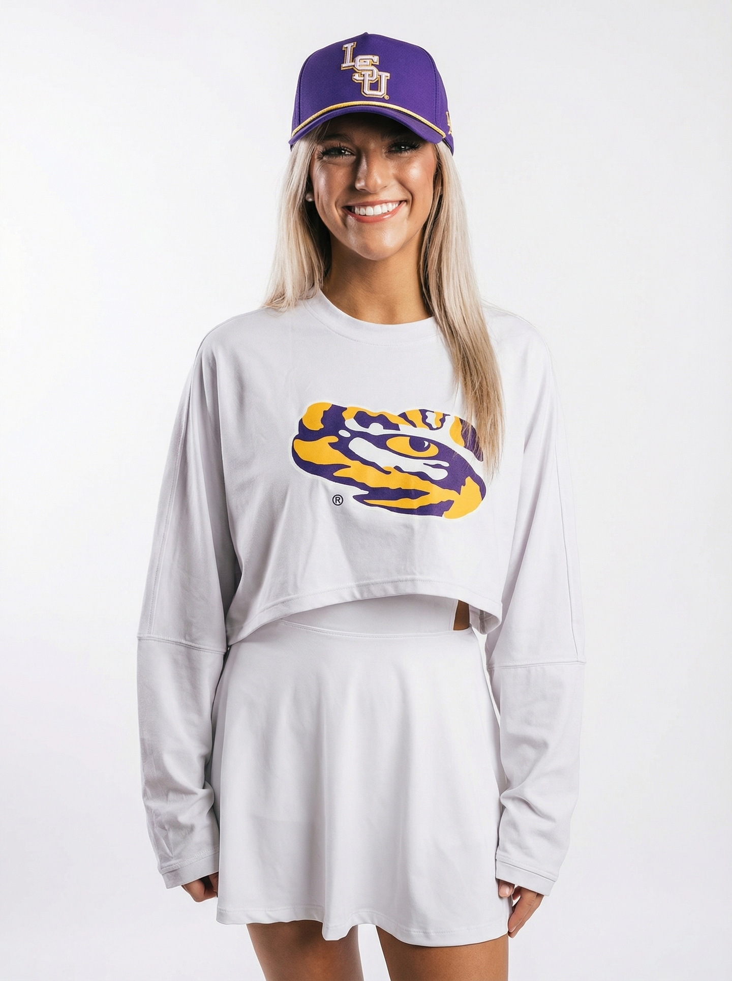 LSU Tigers Women's | "Silk Gray Tiger Eye" Long Sleeve Active Crop Top