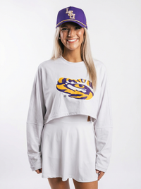 LSU Tigers Women's | "Silk Gray Tiger Eye" Long Sleeve Active Crop Top