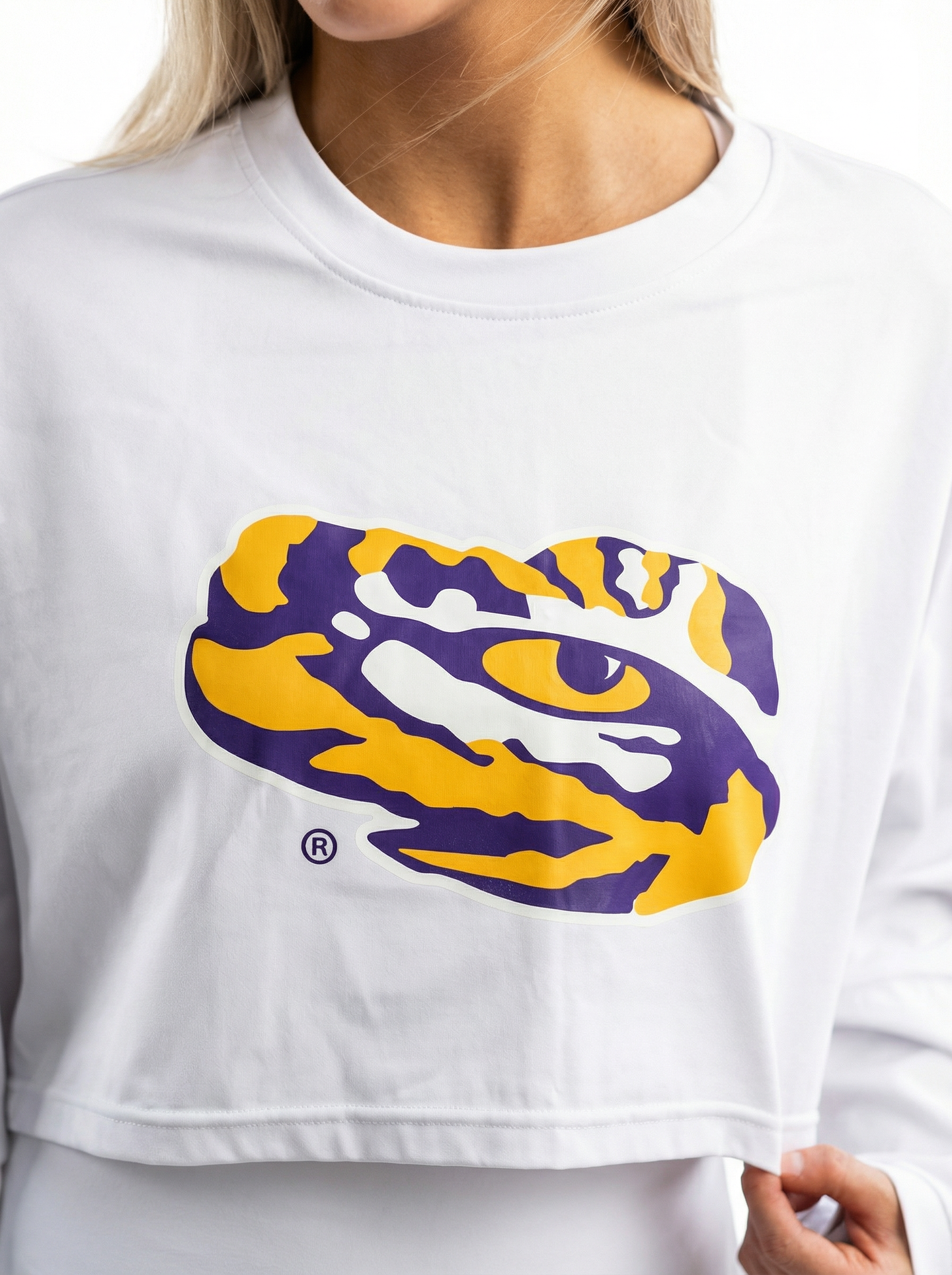 LSU Tigers Women's | "Silk Gray Tiger Eye" Long Sleeve Active Crop Top