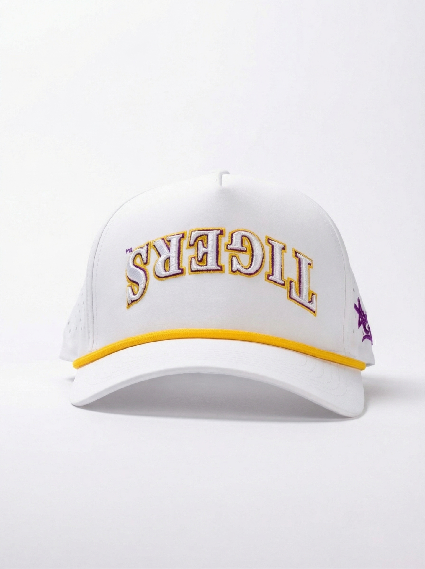 LSU Tigers Unisex | "Upside Down Tigers" Moisture Wicking White Hat