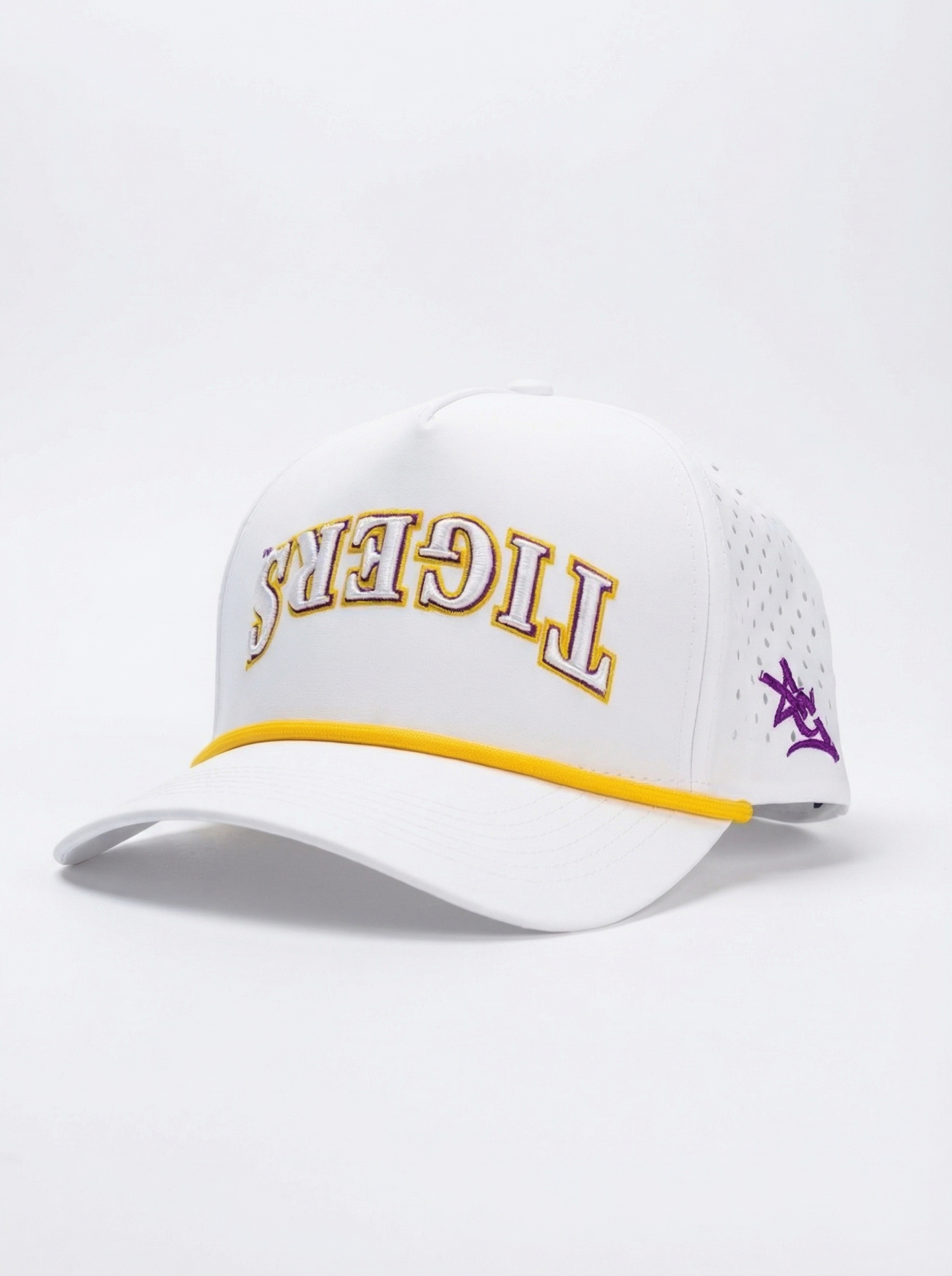 LSU Tigers Unisex | "Upside Down Tigers" Moisture Wicking White Hat