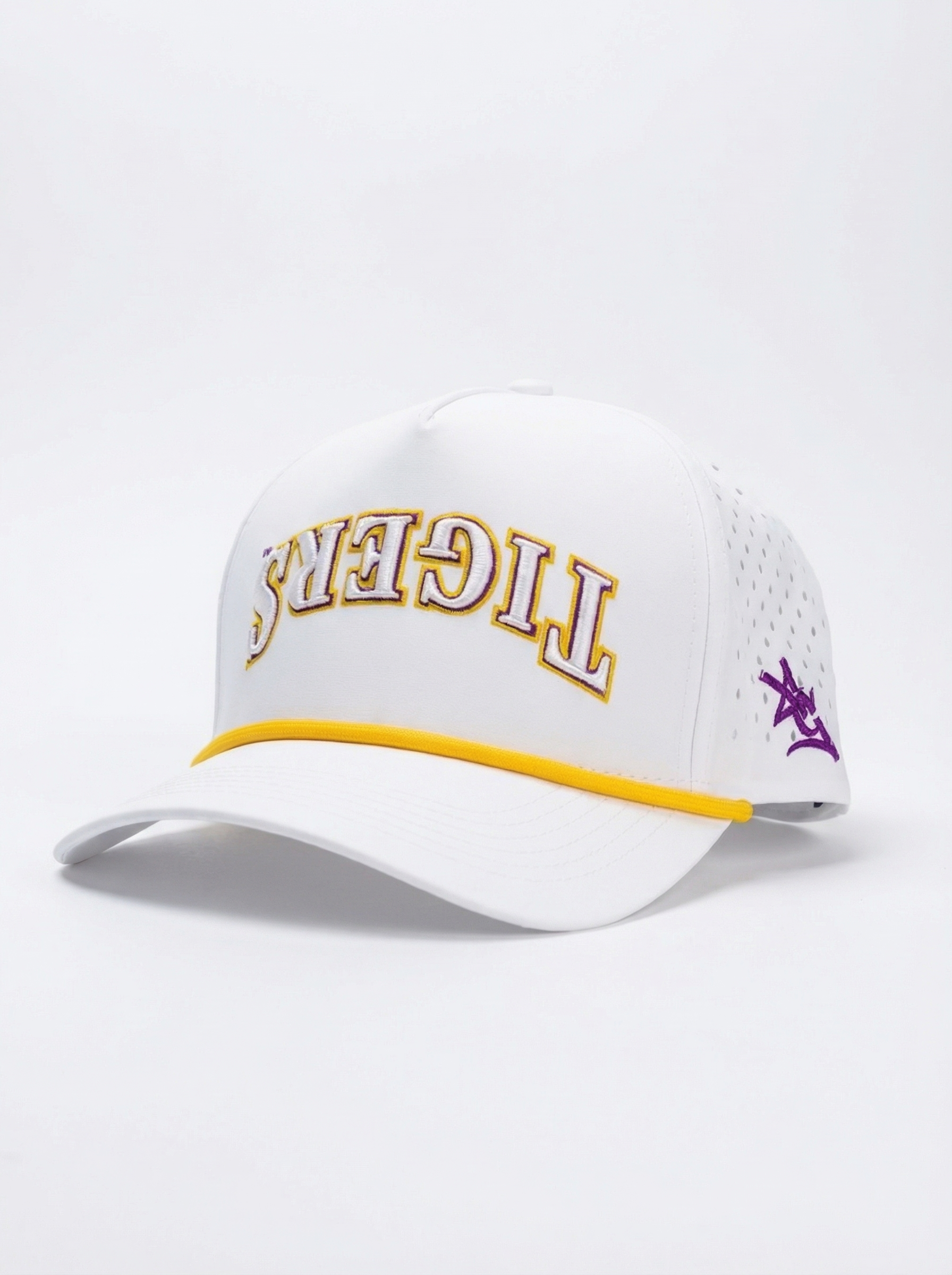 LSU Tigers Unisex | "Upside Down Tigers" Moisture Wicking White Hat
