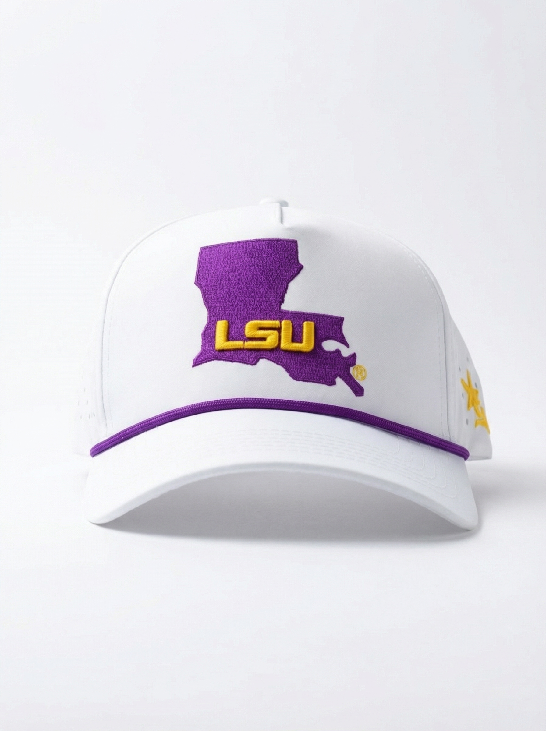 LSU Tigers Unisex | "LSU w/ State Roped" Moisture Wicking White Hat