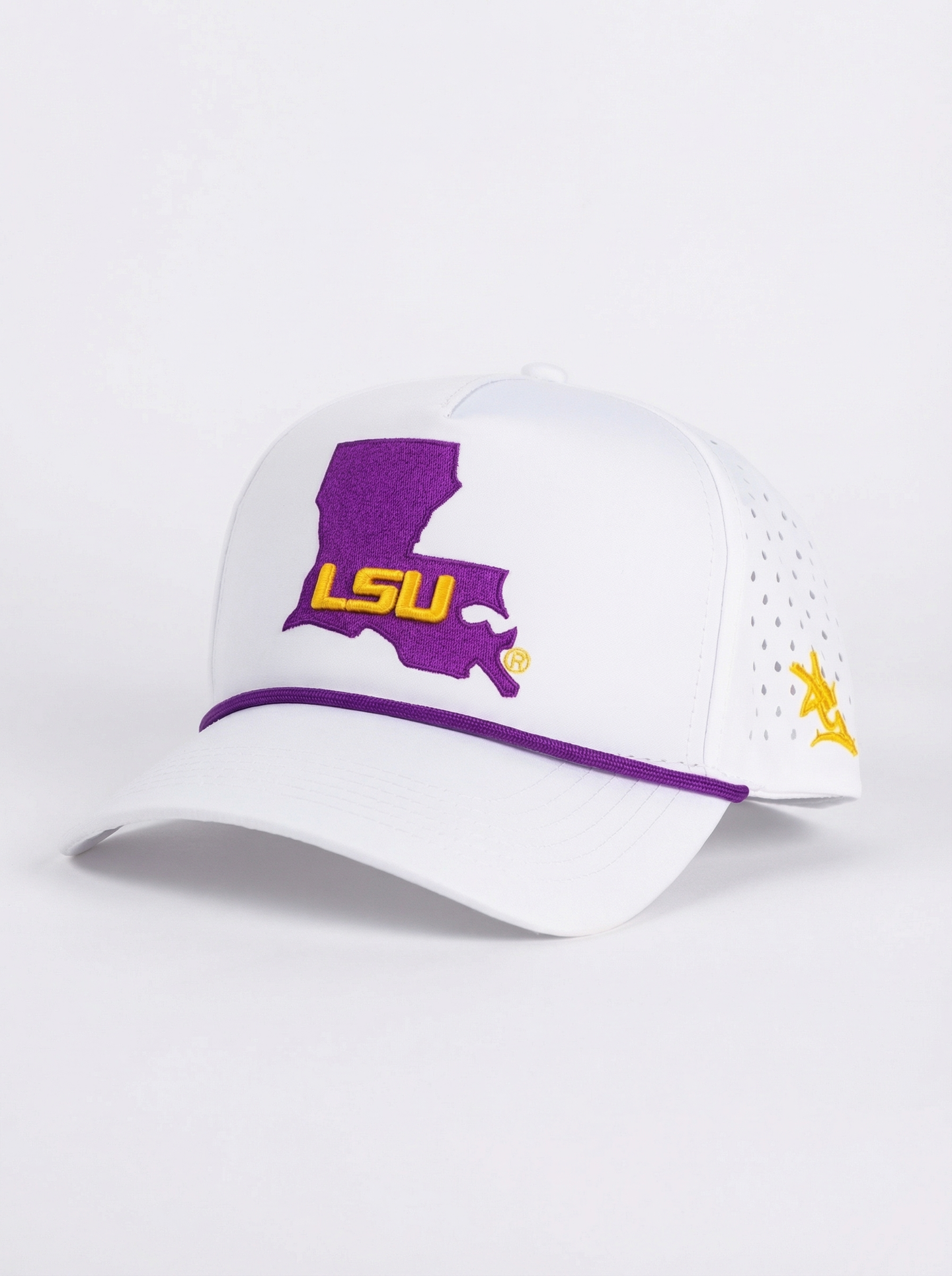LSU Tigers Unisex | "LSU w/ State Roped" Moisture Wicking White Hat
