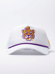 LSU Tigers Unisex | "Retro Mike Roped" Moisture Wicking White Hat