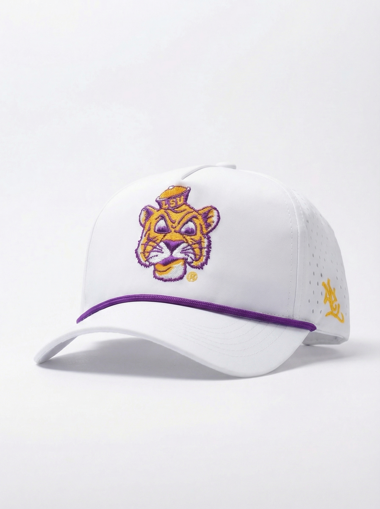 LSU Tigers Unisex | "Retro Mike Roped" Moisture Wicking White Hat