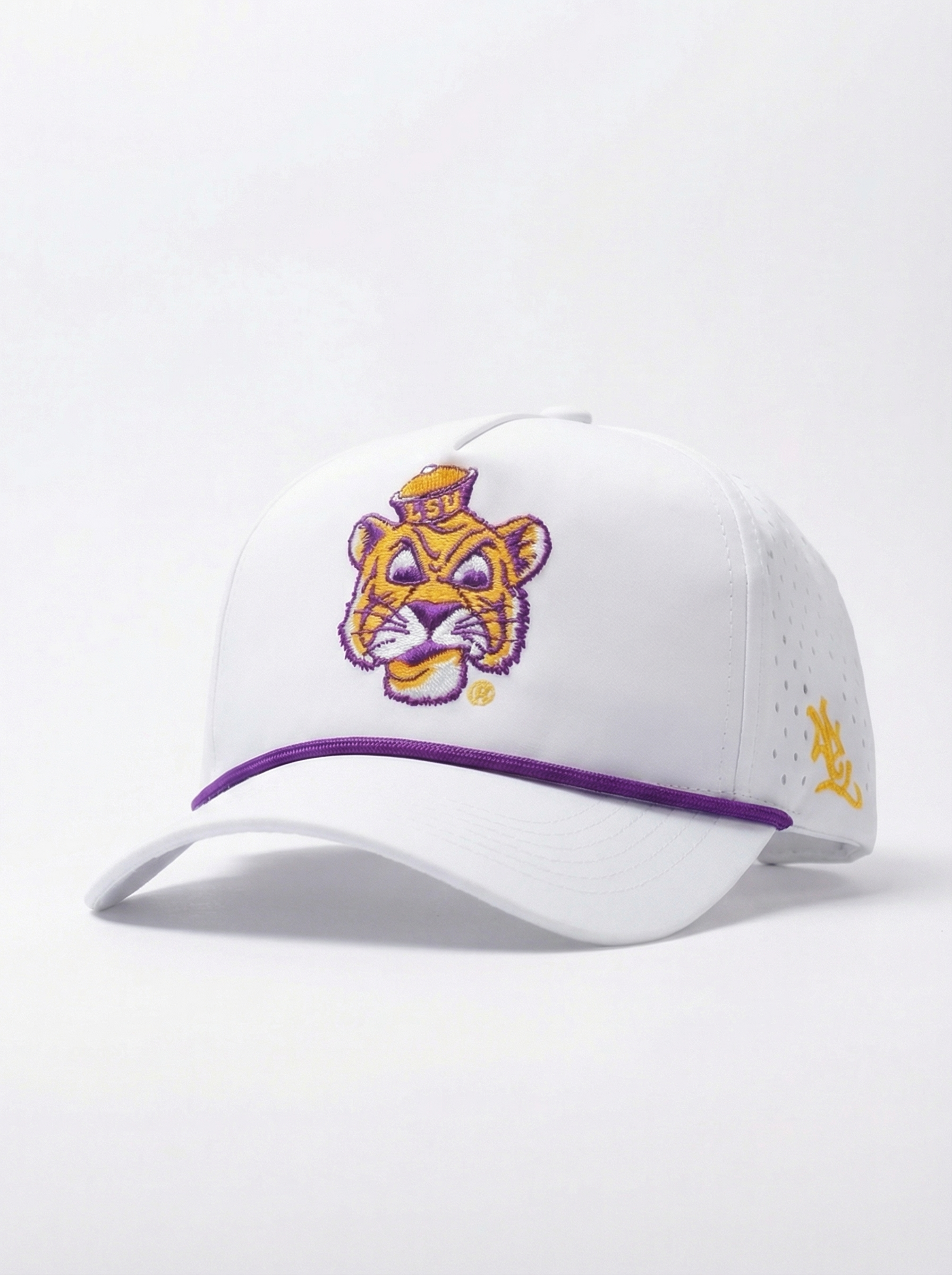 LSU Tigers Unisex | "Retro Mike Roped" Moisture Wicking White Hat