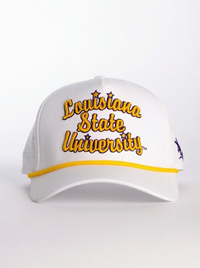 LSU Tigers Unisex | "Retro Louisiana State Univ Roped" Moisture Wicking White Hat
