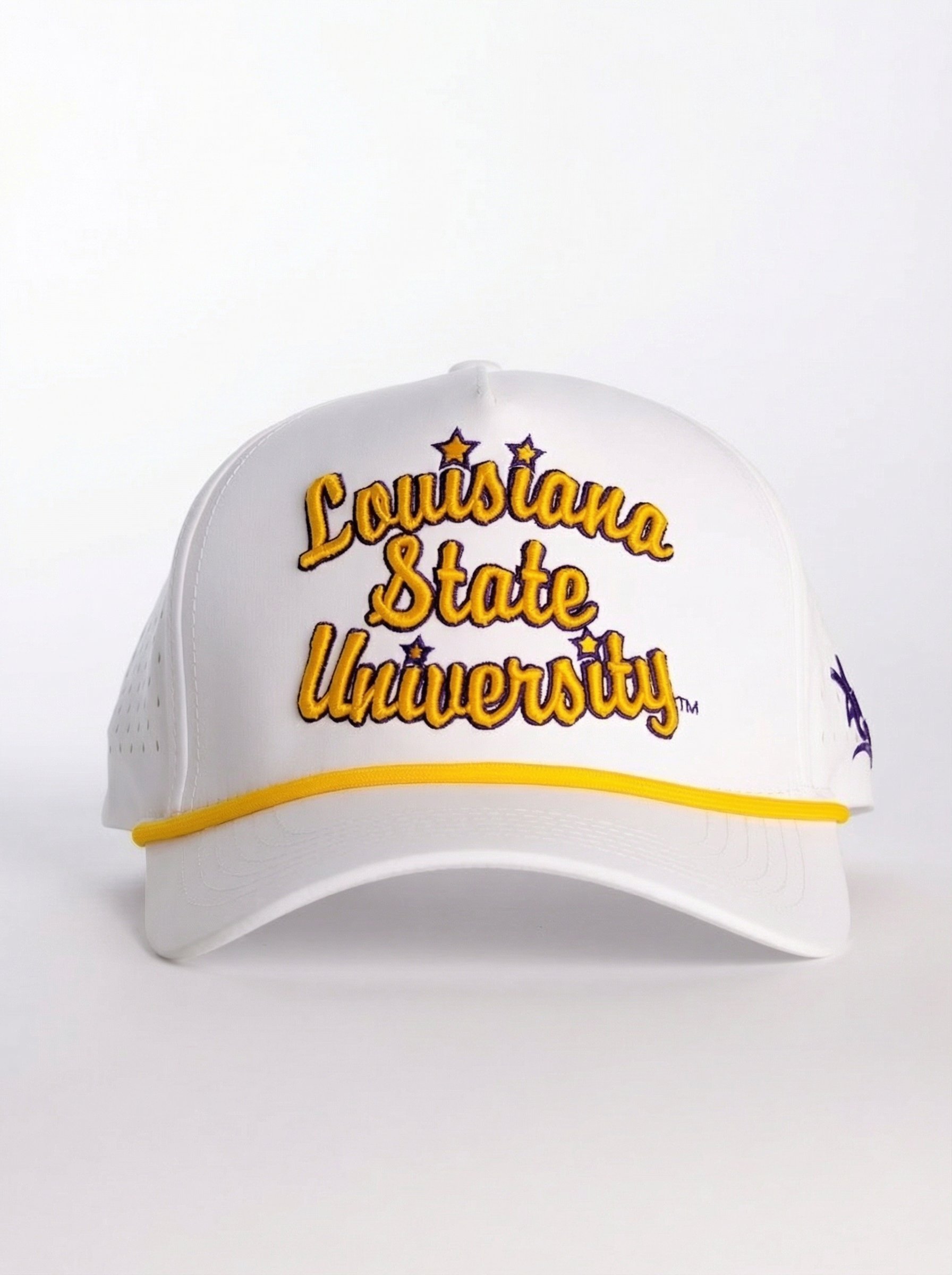 LSU Tigers Unisex | "Retro Louisiana State Univ Roped" Moisture Wicking White Hat