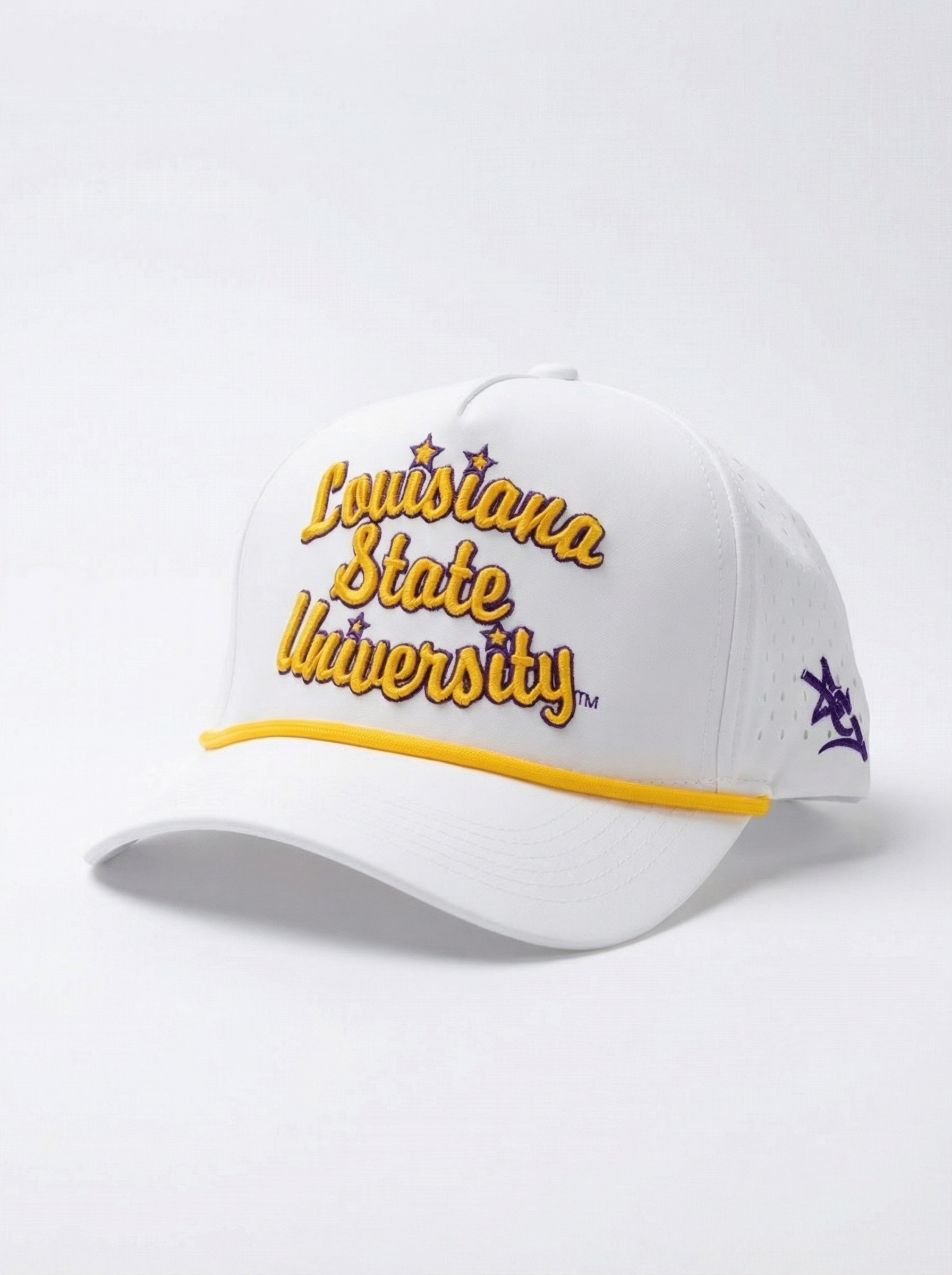 LSU Tigers Unisex | "Retro Louisiana State Univ Roped" Moisture Wicking White Hat