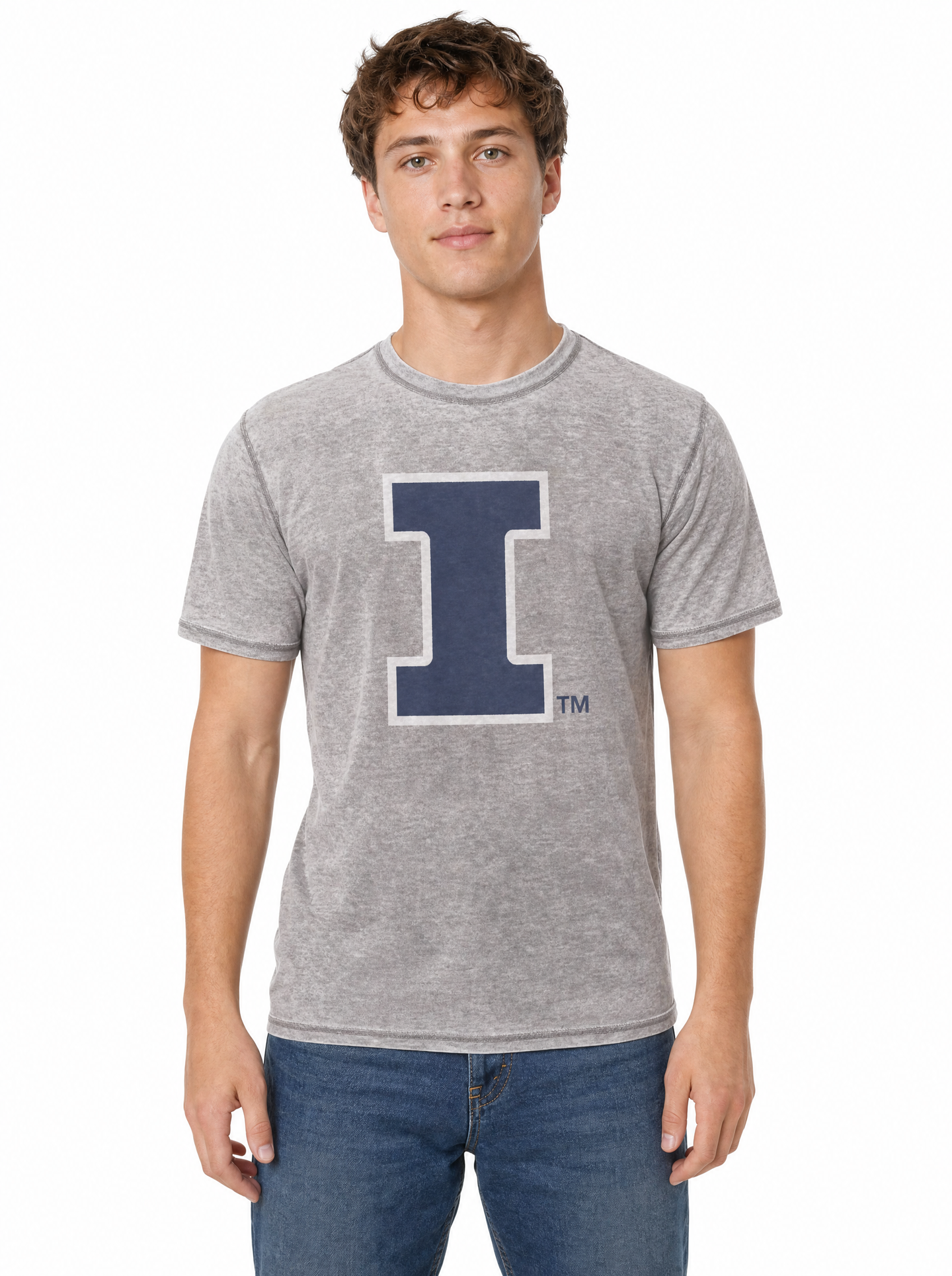 Illinois Fighting Illini Men's | Grey "Block I" Acid Wash Tee