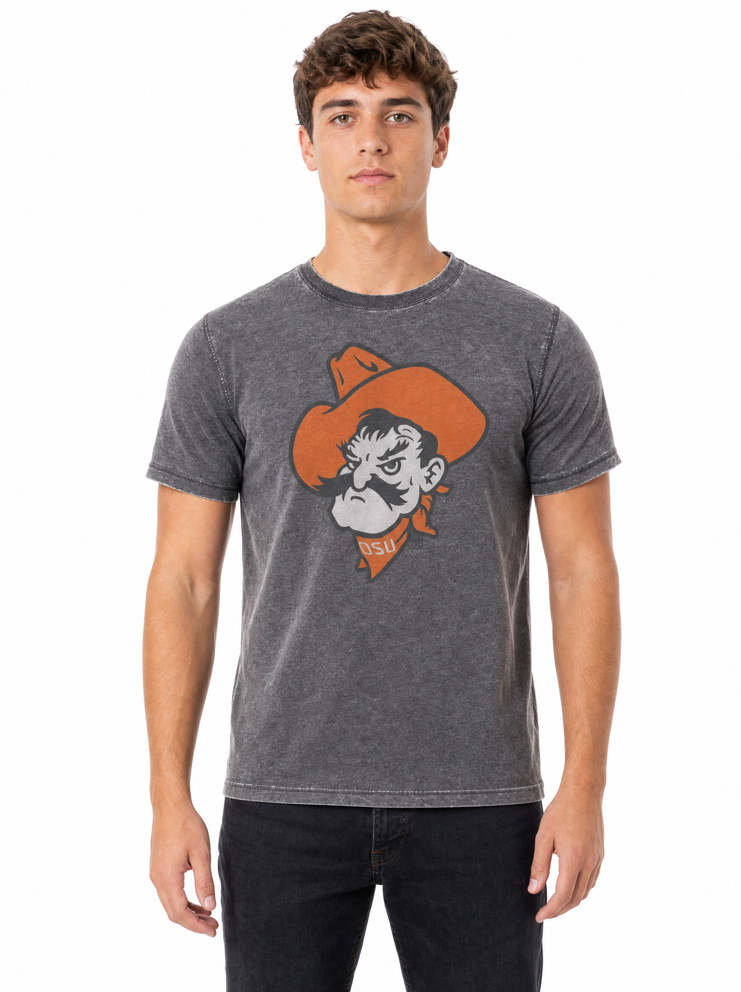 Oklahoma State Cowboys Men's | Charcoal "Pistol Pete" Acid Wash Tee