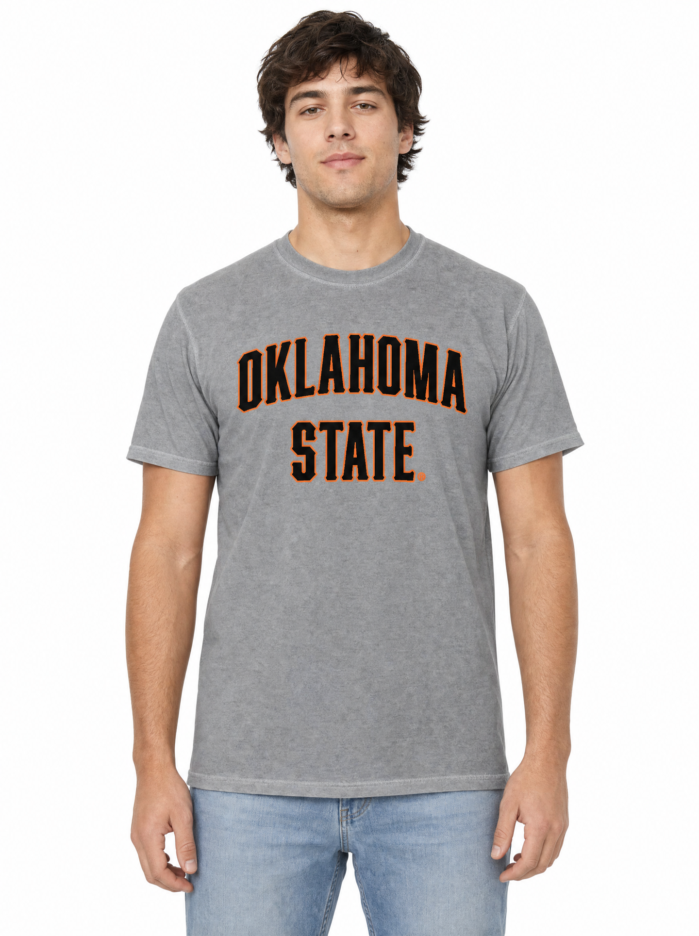 Oklahoma State Cowboys Men's | Grey "Block Wordmark" Acid Wash Tee