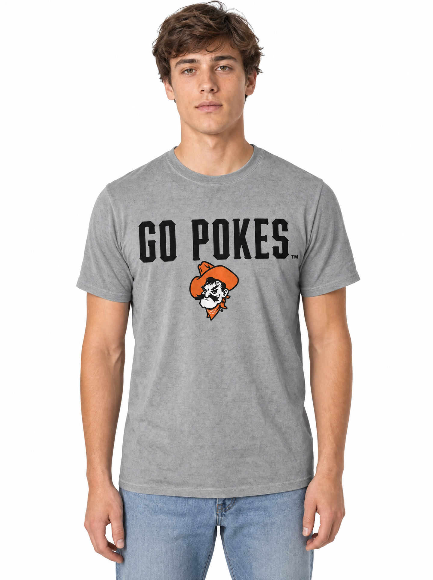 Oklahoma State Cowboys Men's | Grey "Go Pokes" Acid Wash Tee