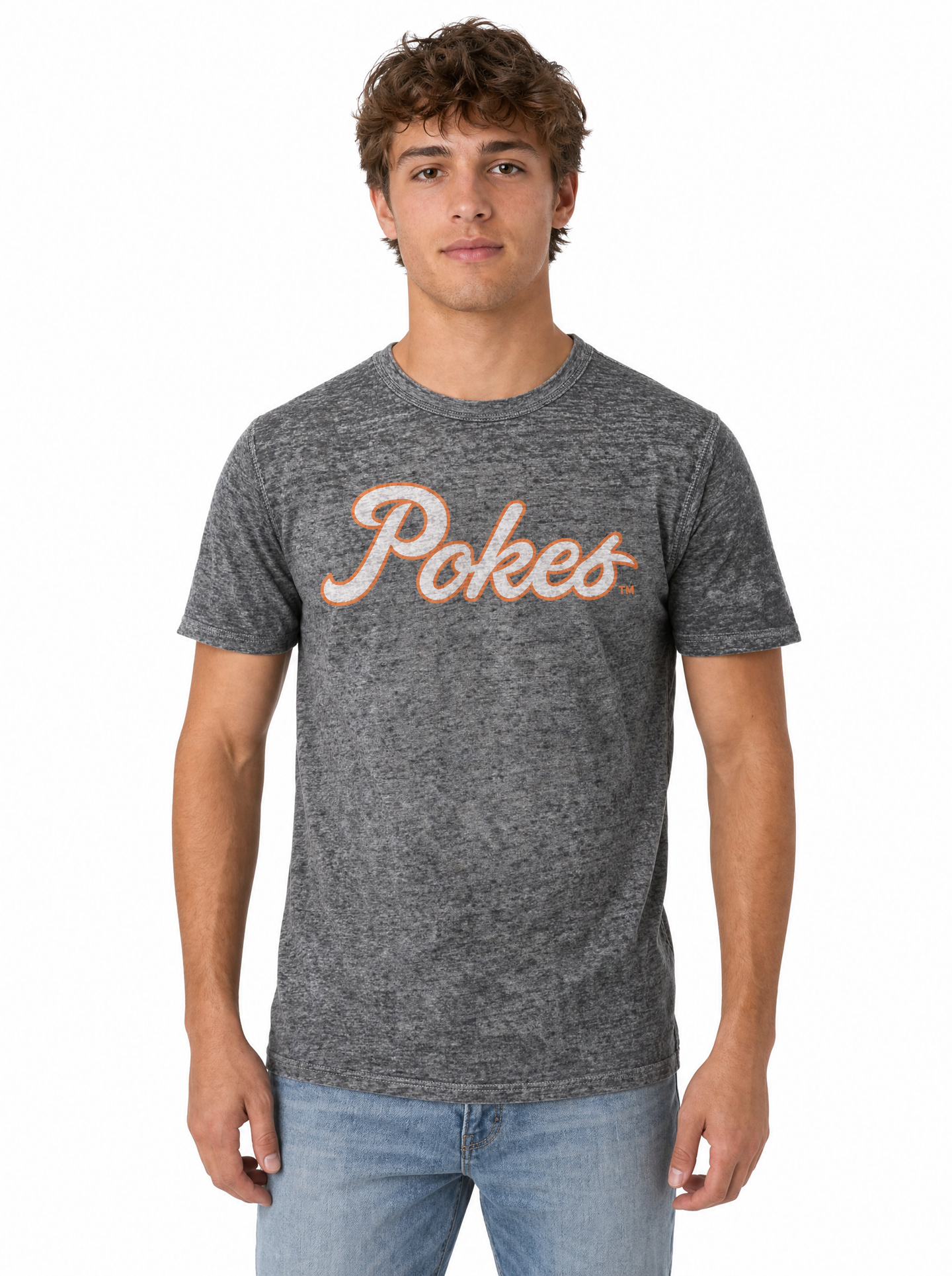 Oklahoma State Cowboys Men's | Grey "Pokes Script" Acid Wash Tee