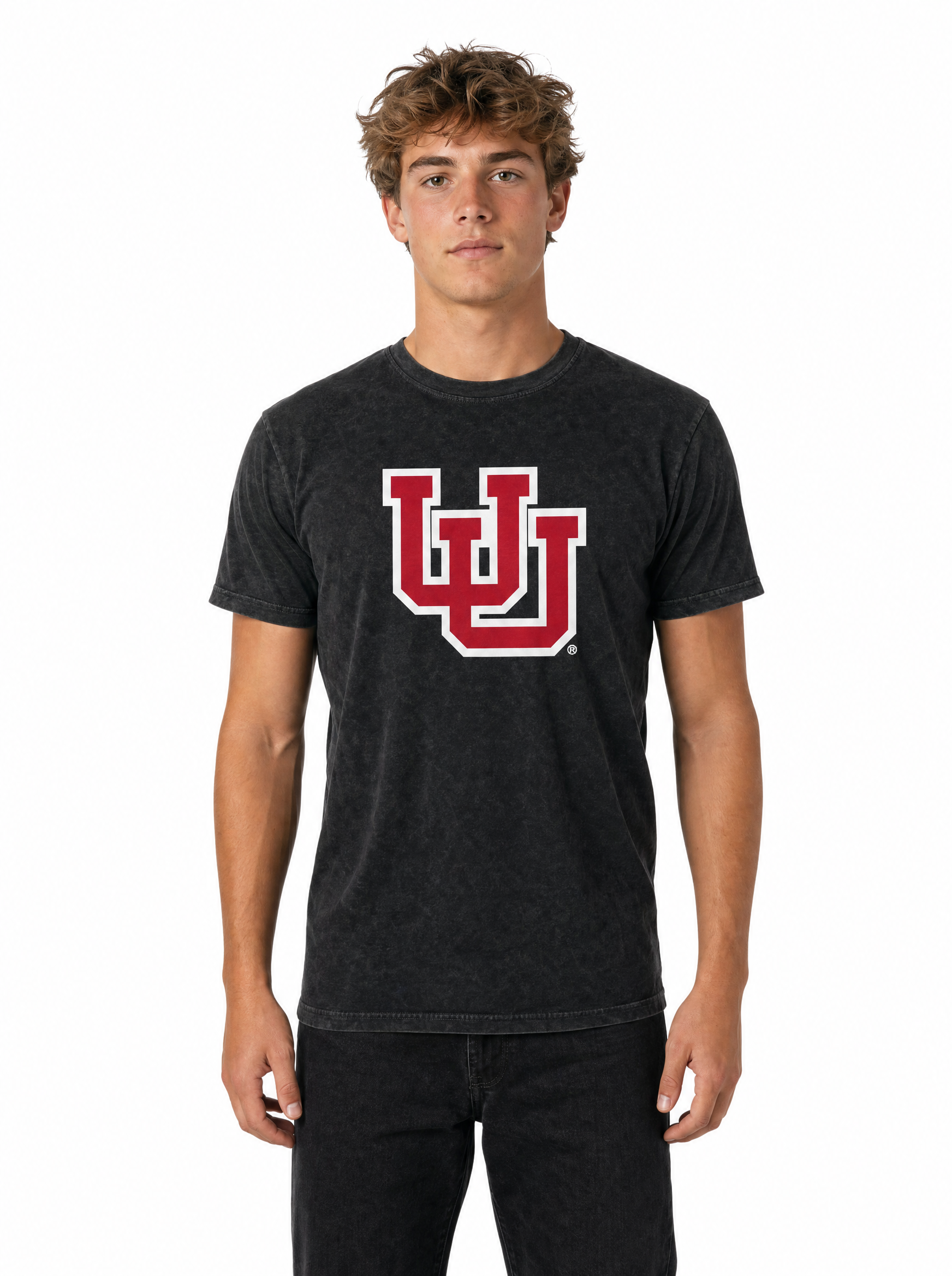Utah Utes Men's | Black "Interlocking UU" Acid Wash Tee