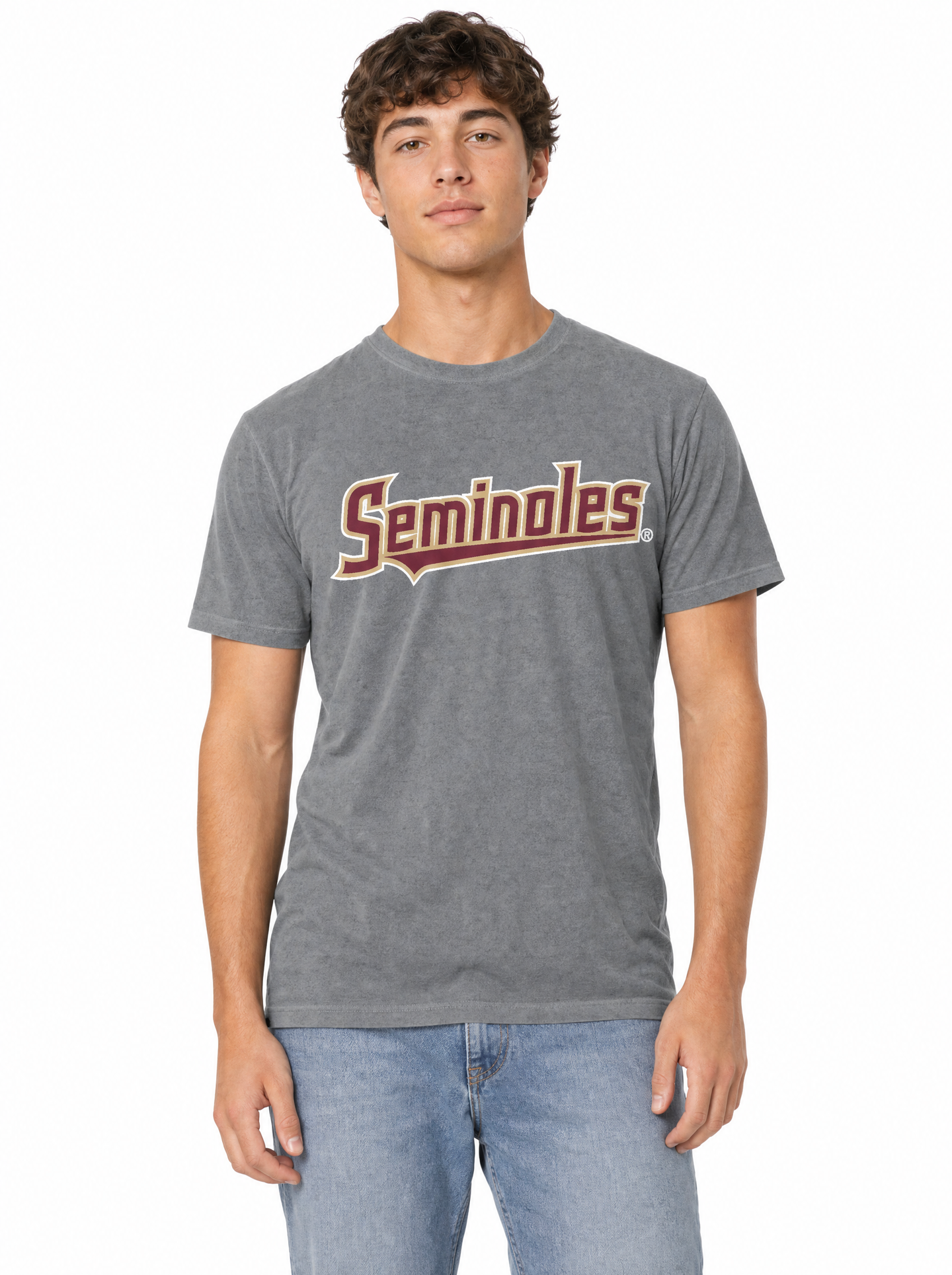 Florida State Seminoles Men's | Grey "Seminoles Script" Acid Wash Tee