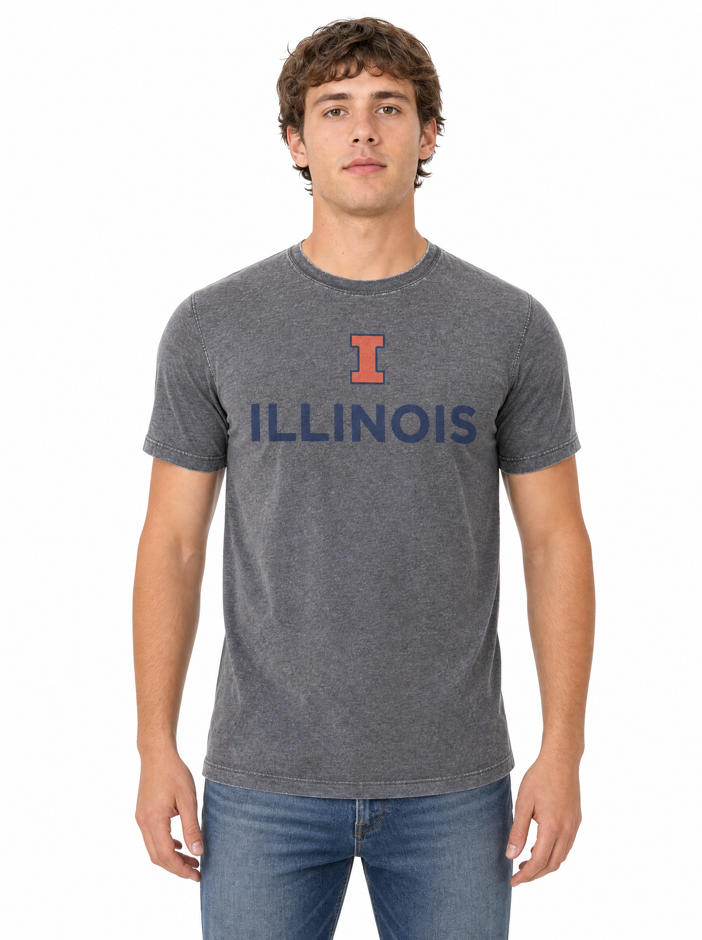 Illinois Fighting Illini Men's | Grey "I Illinois" Acid Wash Tee