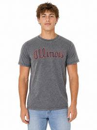 Illinois Fighting Illini Men's | Grey "Illinois Script" Acid Wash Tee