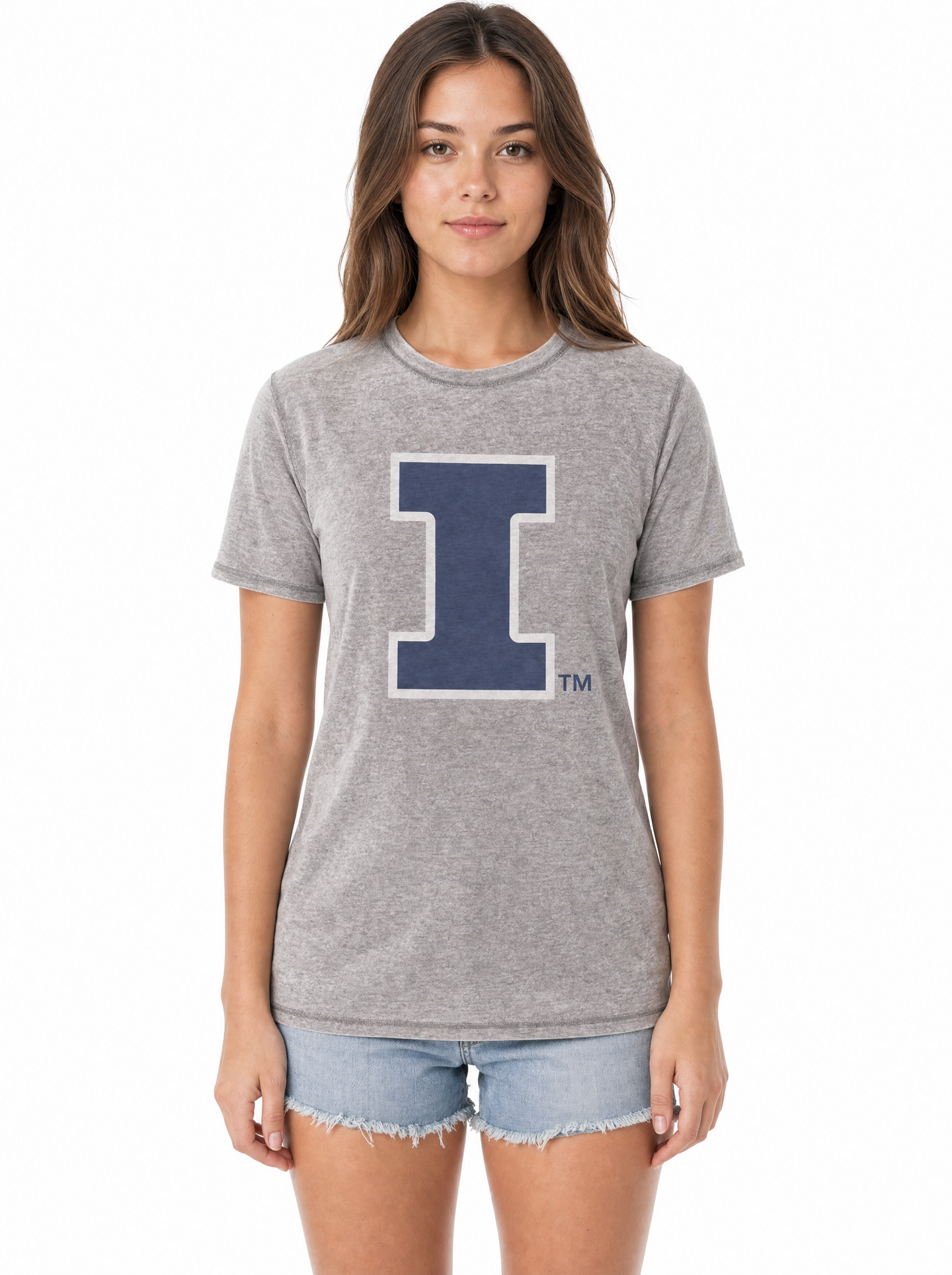 Illinois Fighting Illini Women's | Grey "Block I" Acid Wash Tee