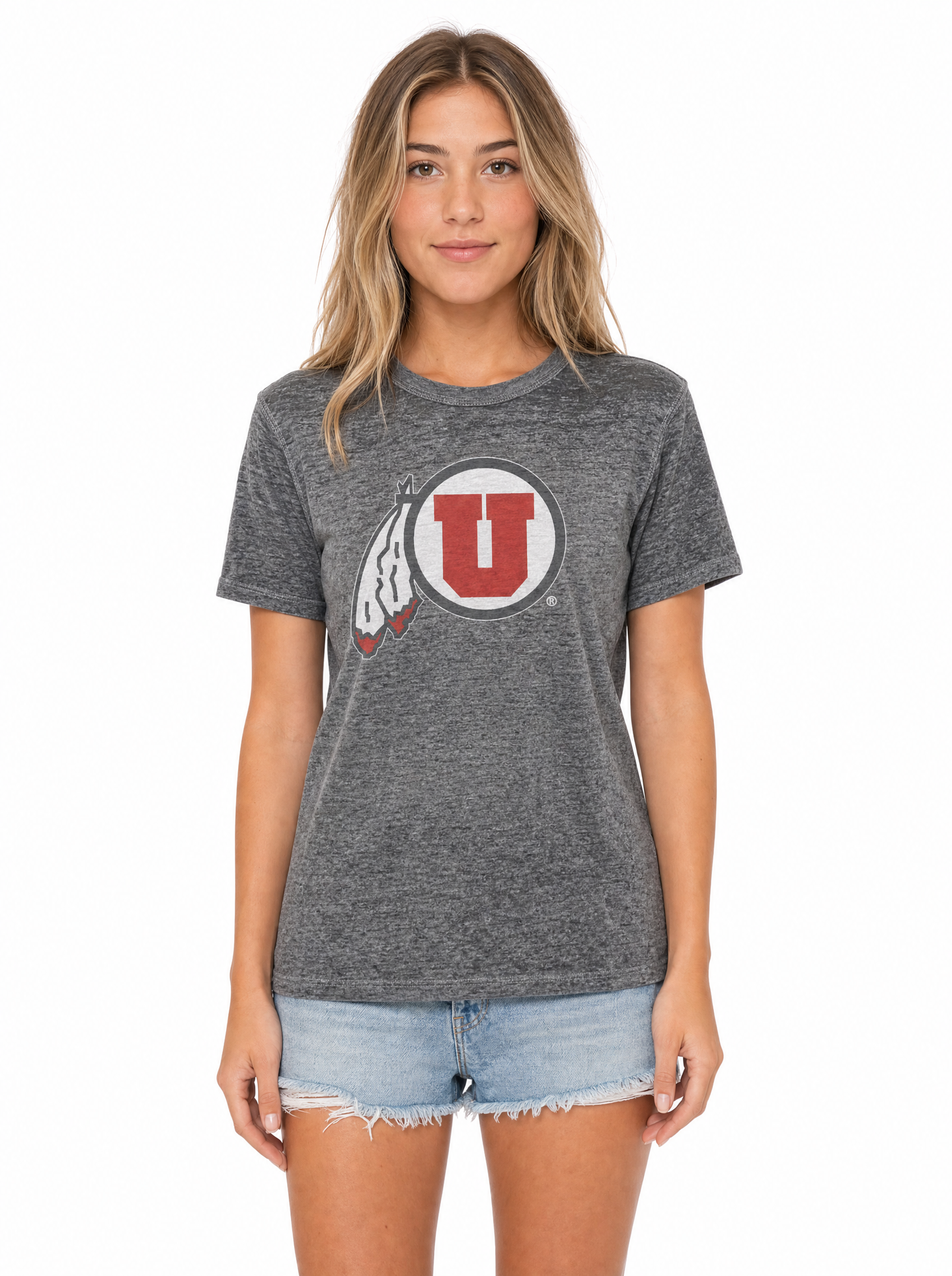 Utah Utes Women's | Grey "Ute U" Acid Wash Tee