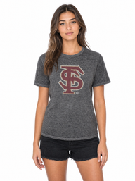 Florida State Seminoles Women's | Charcoal "Interlocking FS" Acid Wash Tee