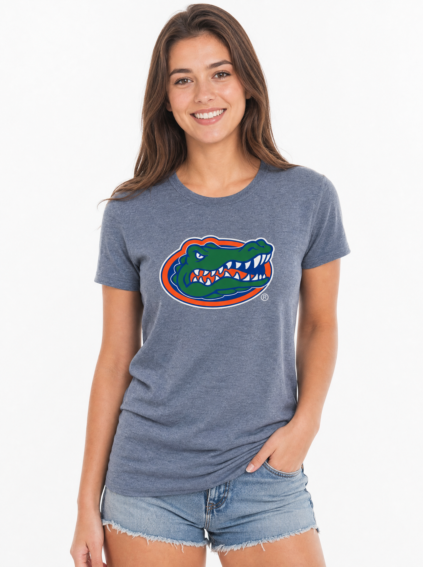 Florida Gators Women's | "Gator Head" Blue Acid Wash Tee