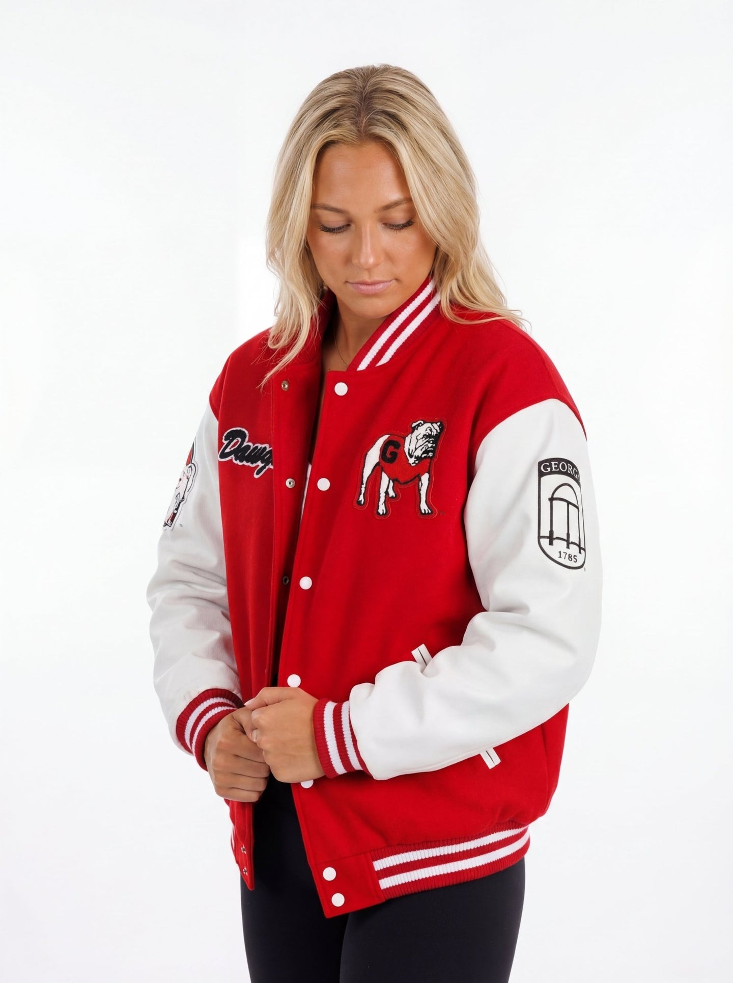 UGA Bulldogs Women’s | “Redline Varsity” Letterman Jacket - Arena GraffitiArena Graffiti