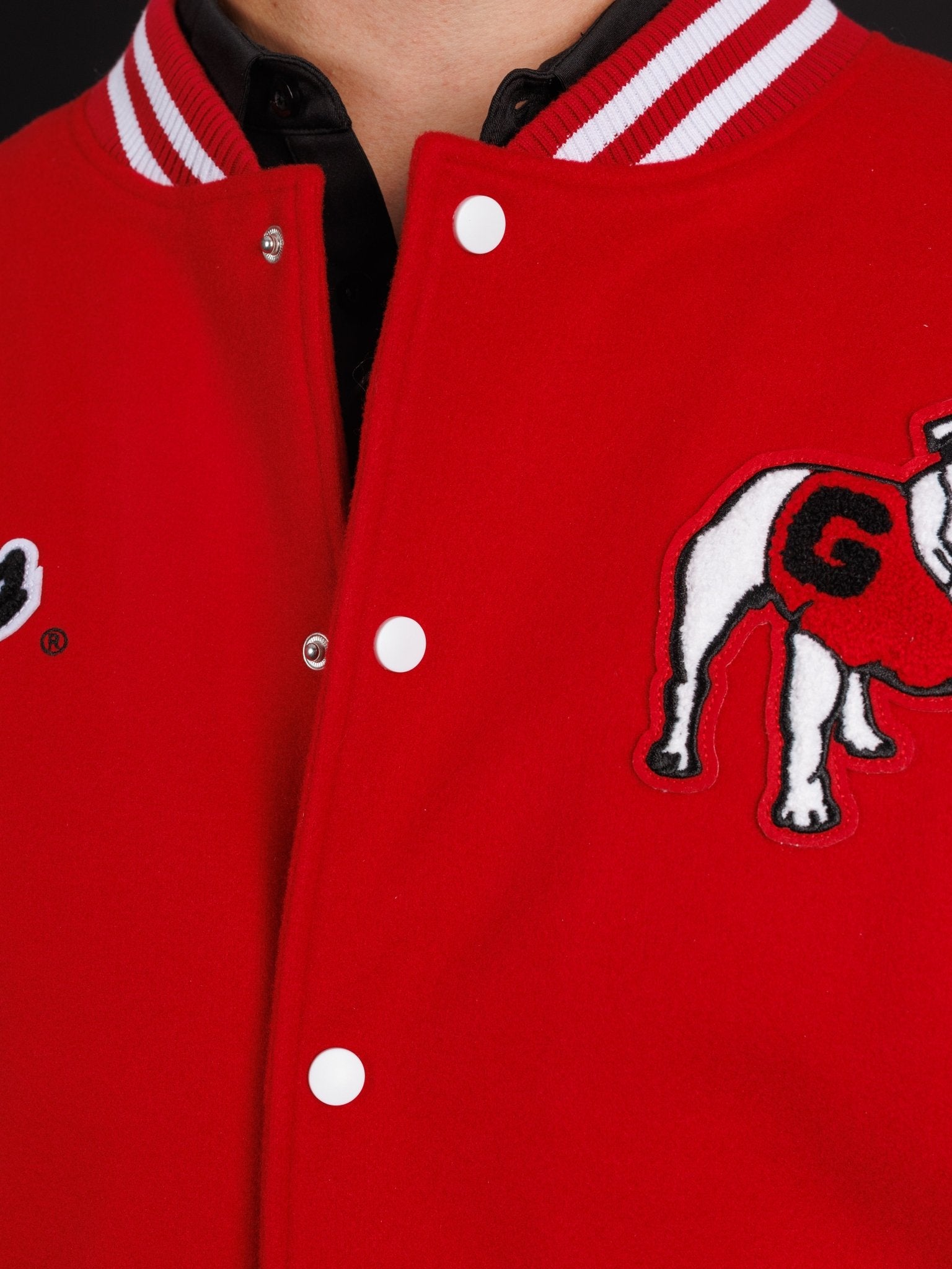 UGA Bulldogs Women’s | “Redline Varsity” Letterman Jacket - Arena GraffitiArena Graffiti